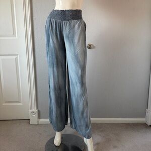 Final Touch Blue Tie-Dye Wide Leg Palazzo Pants Smocked Waist Boho Small USA